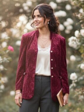 Carrol Reed 14 Vintage Whimsigoth Victorian Romantic Crushed Velvet Light Blazer